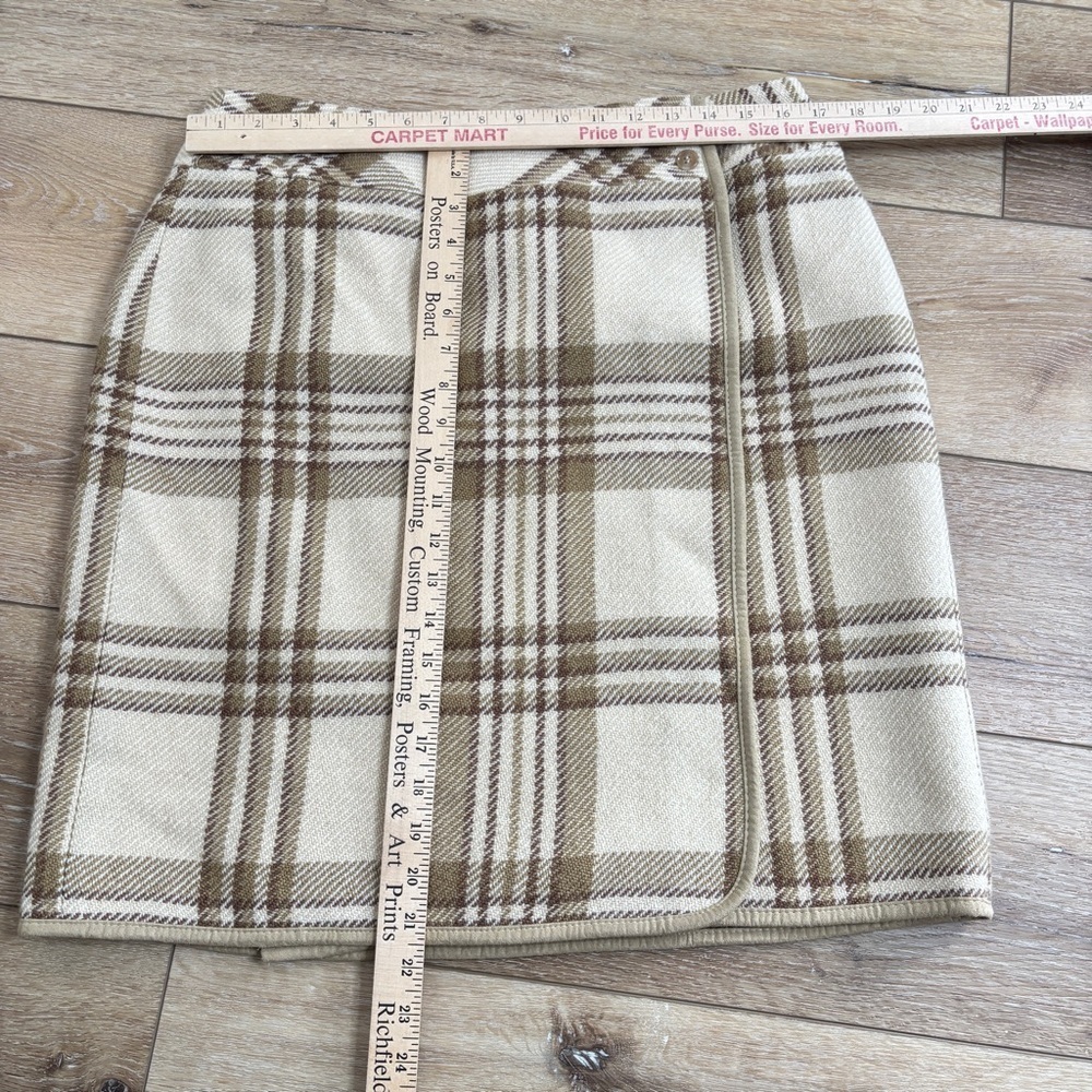 Liz Claiborne 100% Wool Wrap Skirt Size 14 Plaid Brown & Beige Lined Classic - Picture 11 of 16